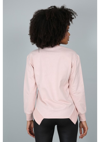Baskılı Taşlanmış Deri Görünümlü Sweatshirt