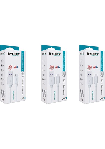 C107 Mikro 1m 3,0A 18W Quick Kablo | 3'lü Paket
