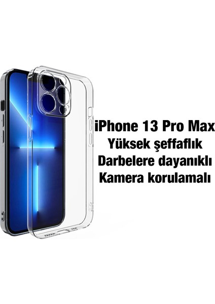 iPhone 13 Pro Max Kılıf Kamera Korumalı Ultra Ince Şeffaf Silikon Kılıf