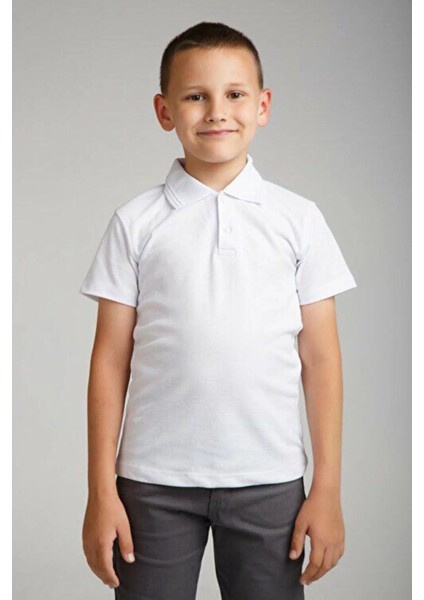 KZY Ticaret Beyaz Polo Yaka Okul T-Shirt
