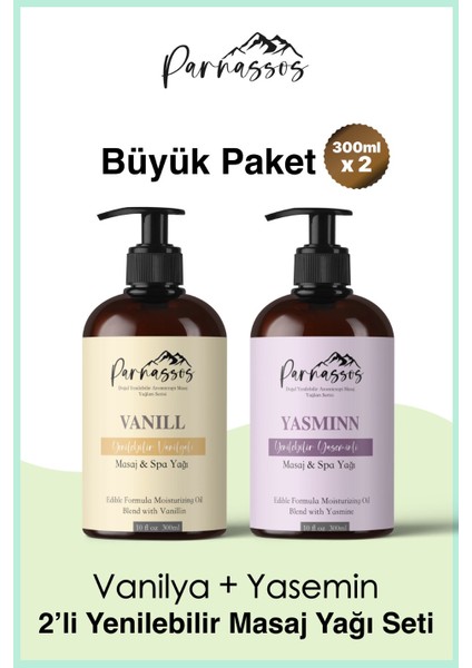 Doğal Vanilya ve Yasemin Özlü Duyusal ve Afrodizyak Etkili Aromaterapi Masaj Yağı Seti 300 ml
