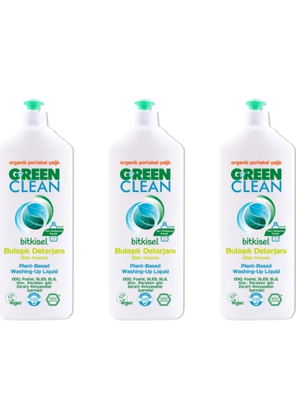 U Green Clean Bitkisel Bulaşık Deterjanı 730 ml Organik Portakal Yağlı x3 Adet