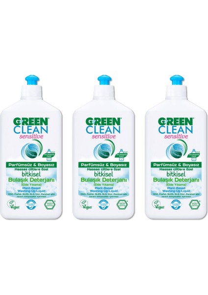 U Green Clean Sensitive Bitkisel Bulaşık Deterjanı 500 ml x3 Adet