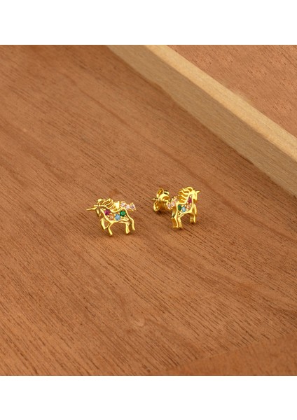 925 Ayar Gümüş Taşlı Unicorn Küpe ( Altın ) fiyatları
