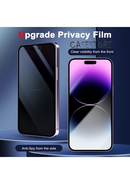 Apple Iphone 14 Pro Uyumlu 6.1ınch 2in1 Set Hayalet Privacy Ekran Koruyucu Cam ve Kamera Lens Camı Tam Kaplar Yandan Görünmez Gizli Hd Anti Spy
