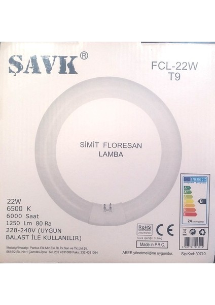 Simit Floresan Ampul 22W T9 Beyaz 865 Özel Ampul Serisi