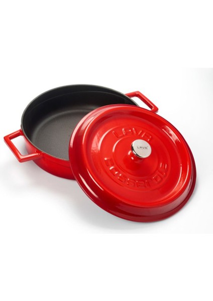 Döküm Tencere 24 cm. Sığ Kırmızı Tencere
