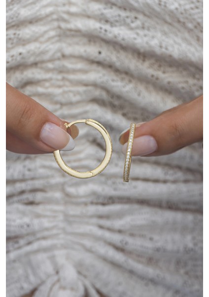 925 Ayar Gümüş Gold 25 mm Tamtur Halka Küpe