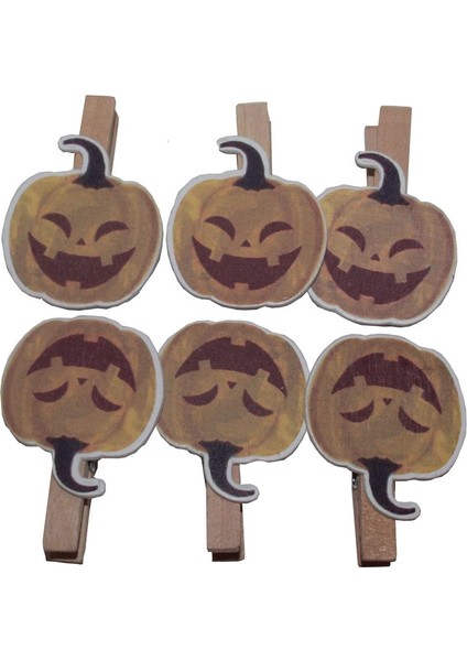 1 Paket Halloween 6 Lı Gülen Yüz Balkabağı Mandal Soft Renk