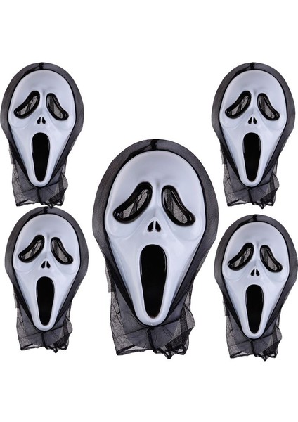 Halloween Kapüşonlu Çığlık Hayalet Maskesi Ghost Scream Mask Siyah Renk 5 Adet