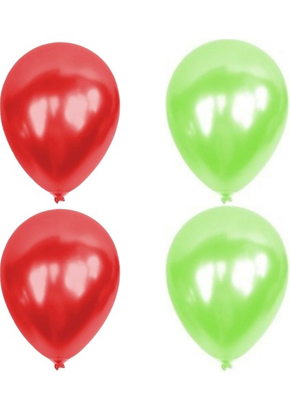 15 Adet Açık Yeşil Kırmızı Metalik Balon Helyum Gazı Uyumludur.-Açılış Balonları
