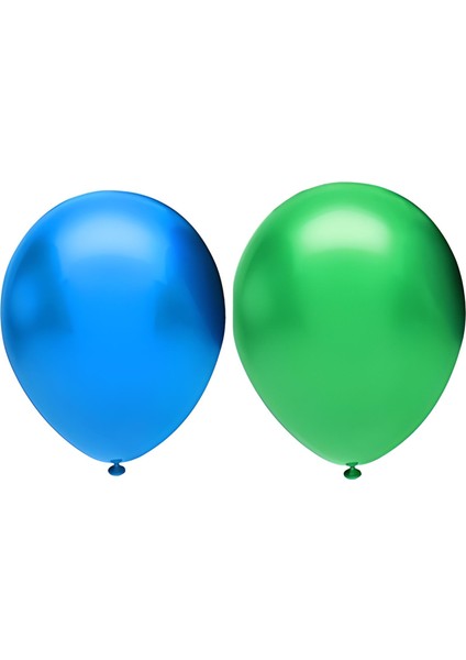 50 Adet Metalik Balon Açık Yeşil - Mavi - Helyum Gazı Uyumludur.-Açılış Balonları