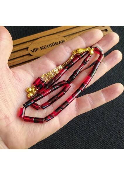 5,5X10 mm Kesme Ateşi Kehribar Tesbih Isme Özel Kişiselleştirilebilir Ahşap Kutulu Tespih