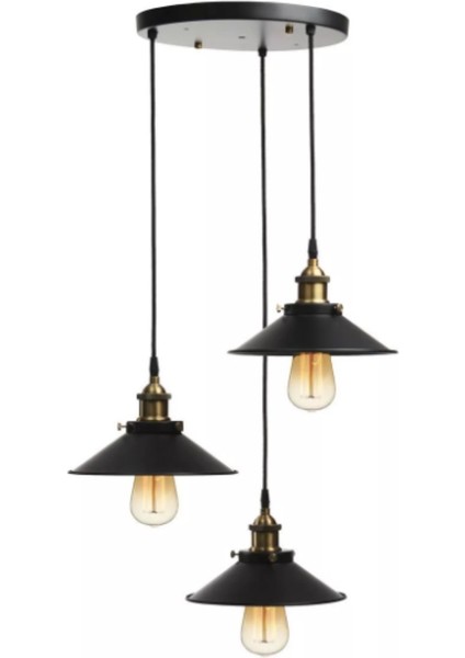 Retro Üçlü Metal Sarkıt Avize Taban ÇAPI:30CM Şapka ÇAPI:22CM