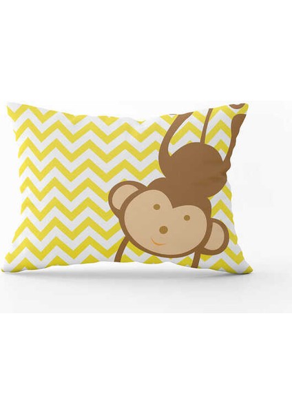 Sarı Gri Maymun Figürlü Dijital Baskılı Çocuk Kırlent Kılıfı CGH783-3550 Çift Tarafı Baskılı