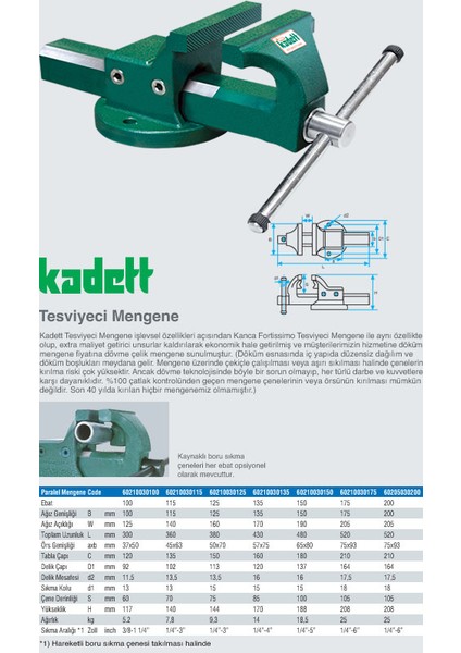 Kadett Kanca Tesviyeci Mengene 100'LÜK fiyatları