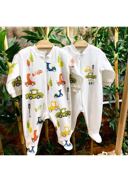2'li Penye Fermuarlı Bebek Tulum Arabalar