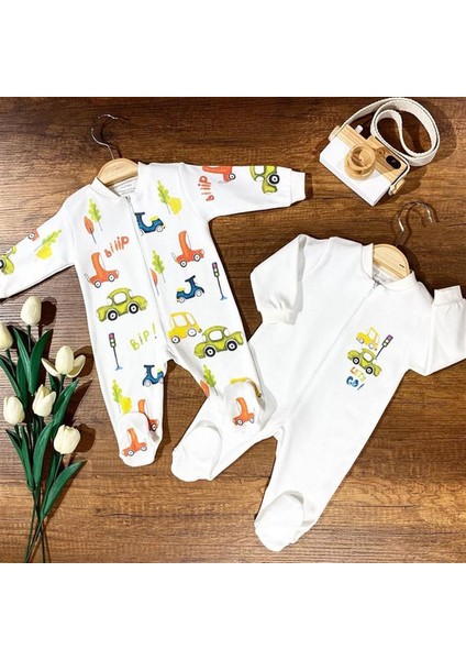 2'li Penye Fermuarlı Bebek Tulum Arabalar fiyatları