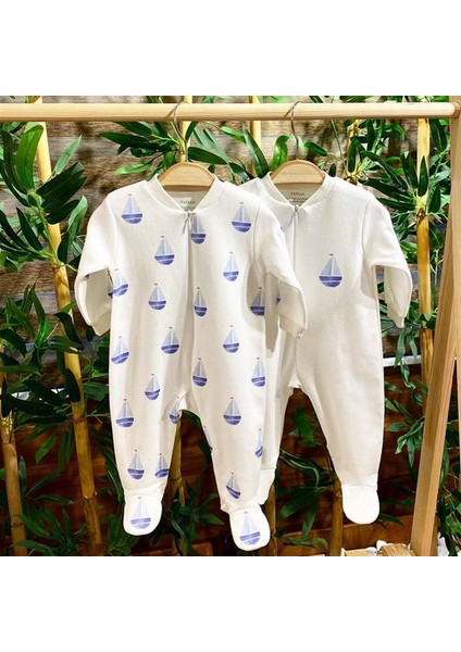 2'li Penye Fermuarlı Bebek Tulum Yelken