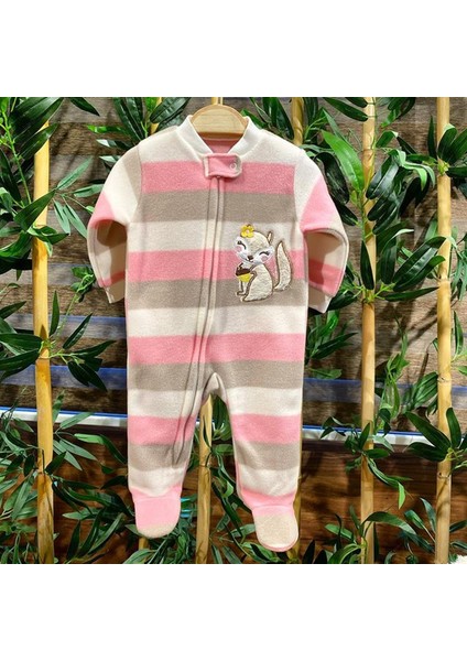 Fermuarlı Bebek Polar Tulum Pembe Sincap