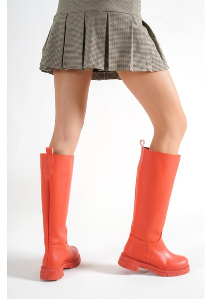 Kadın Oranj Deri Çekme Çizme fiyatları