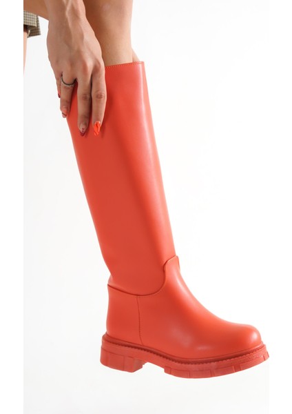 Kadın Oranj Deri Çekme Çizme fırsatları