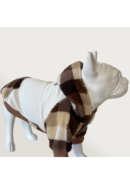 Ekose Peluş Krem Köpek Sweatshirt