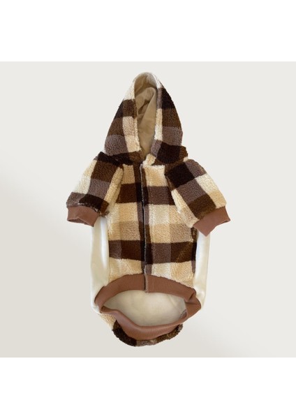 Ekose Peluş Krem Köpek Sweatshirt modelleri