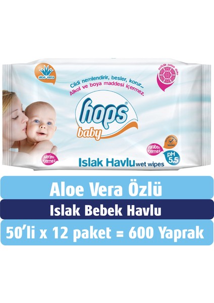 Baby Aloe Vera Özlü Islak Havlu 12 x 50 Yaprak