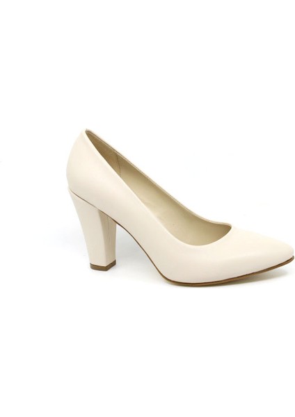 1366 Kadın Ten Kalın Topuklu Stiletto Ayakkabı