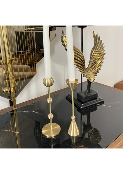 Pirinç El Yapımı Uzun Konik ve Toplu Şamdan Victoria Ikili Set fırsatları