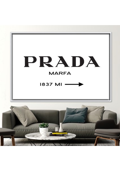 1 Parça Beyaz Çerçeveli Kanvas Tablo, Prada Marfa 1837 ml Tuval, Soyut Kanvas,