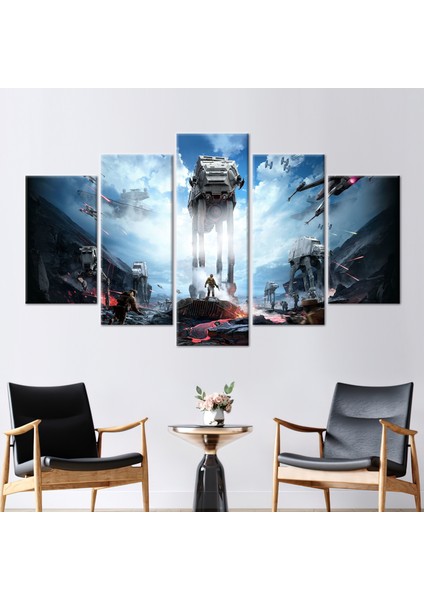 5 Parçalı Mix Kanvas Tablo, Star Wars Walker, Film Kanvas Dekor, Modern Kanvas Poster,