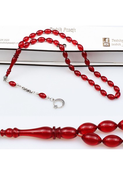 Beyzi Model Kırmızı Renkli Ateş Kehribar Tesbih (7 x 11 Mm)