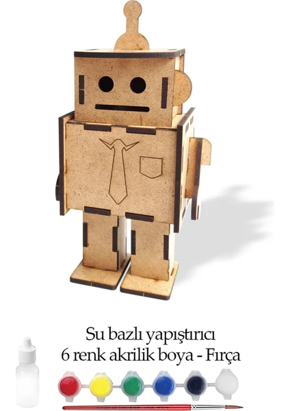 Robotik Şeyler Robot Kumbara Ahşap Boyanabilir Stem Set