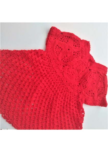 Yıldız Motifli Kırmızı Kız Çocuk Elbise