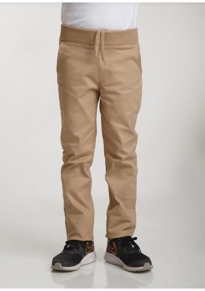 Çocuk Beli Ribanalı Tam Lastikli Kanvas Kumaş Okul Pantolon