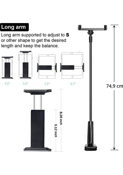 Ayarlanabilir Masaüstü Telefon ve Tablet Tutucu 360