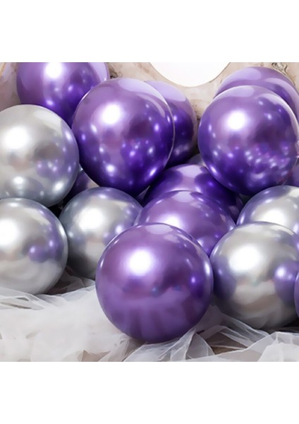 10 Adet Krom Mor Gümüş Renk Balon