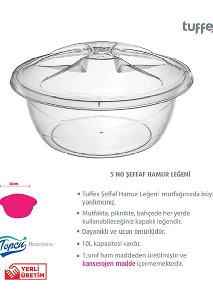 Tuffex Kapaklı Şeffaf Hamur Leğeni 10 Lt fiyatları