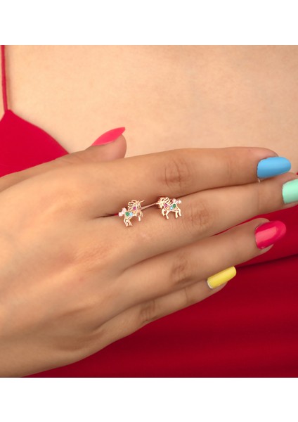 925 Ayar Gümüş Taşlı Unicorn Küpe ( Rose )