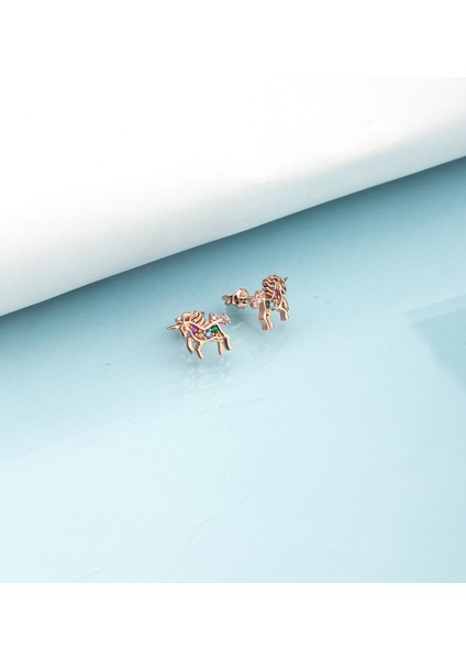 925 Ayar Gümüş Taşlı Unicorn Küpe ( Rose ) fiyatları