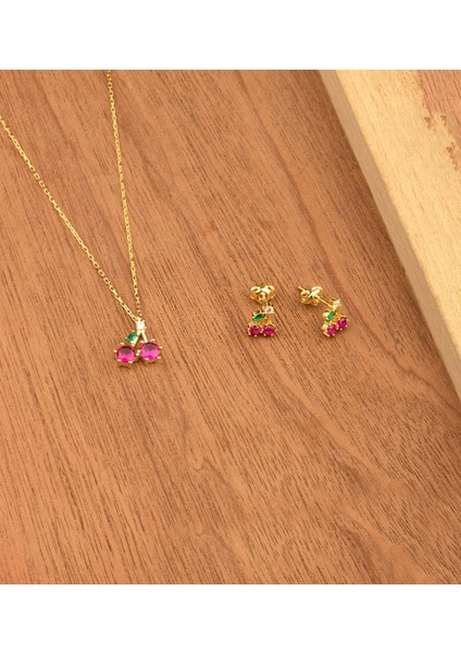 925 Ayar Gümüş Kiraz Kolye Küpe Set modelleri