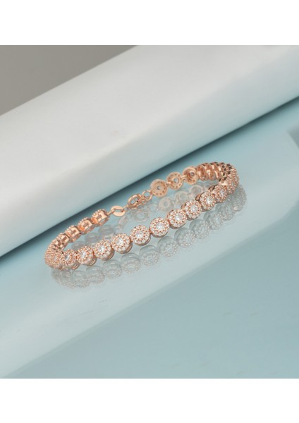 925 Ayar Gümüş Beyaz Taşlı Papatya Model Bileklik