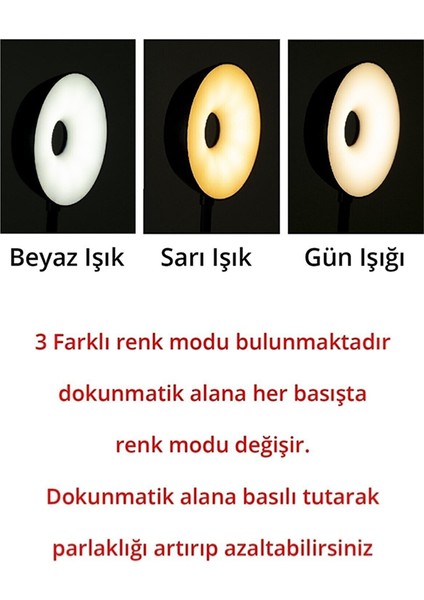Şarjlı 24 LED Çalışma Okuma Işığı Kademeli Masa Lambası Ayarlanabilir Renk Tonu ve Parlaklık indirimleri