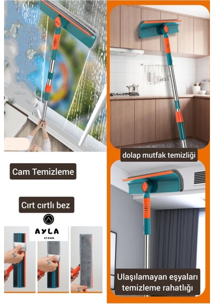 Teleskopik Kavisli Çift Taraflı Pratik Cam Silme Aparatı Yeni Nesil