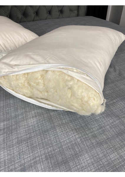 %100 Doğal Merinos Kuzu Yünü Dolgulu Kokusuz Yıkanabilir Yün Yastık (50 x 70 cm Ebat - 1350 gr)