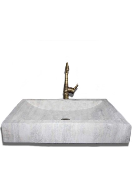Gümüş Traverten Modern Kare Lavabo