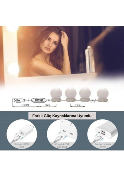 Nostalji Hollywood Tarzı 10'lu Makyaj Aynası Lambası Beyaz LED Işıklı Lamba USB indirimleri