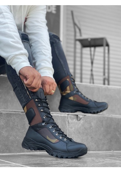 BA0605 Bağcıklı Siyah Kamuflaj Askeri Postal Bot fiyatları